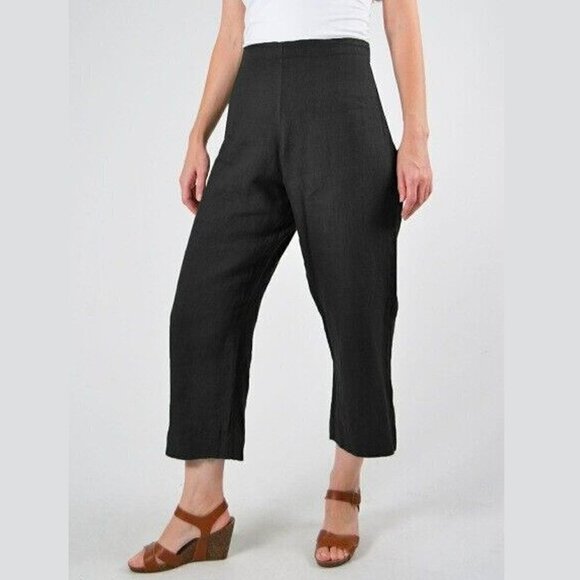 Bryn Walker Size XXS 2XS Black Linen Capri Pants Crop Lightweight Elastic Waist - Picture 1 of 12